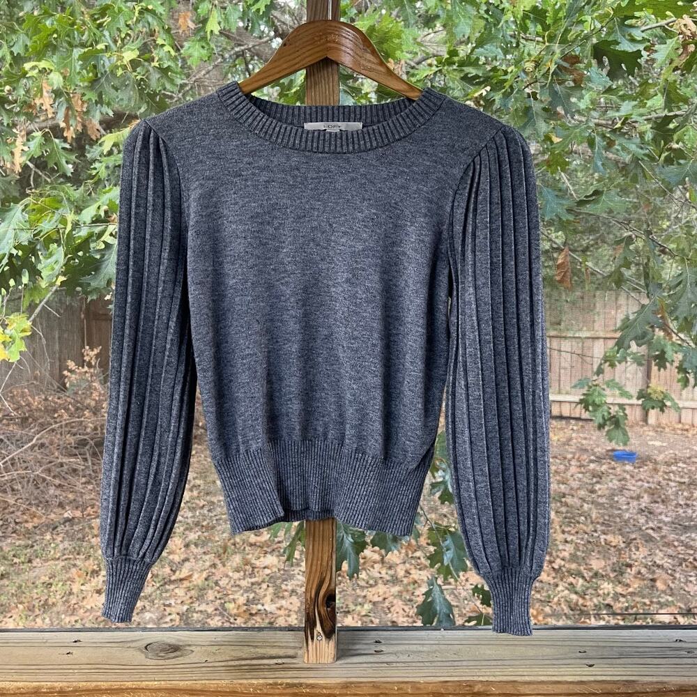 LOFT Women's Grey Pleated Sleeve Pullover Sweater Size XS